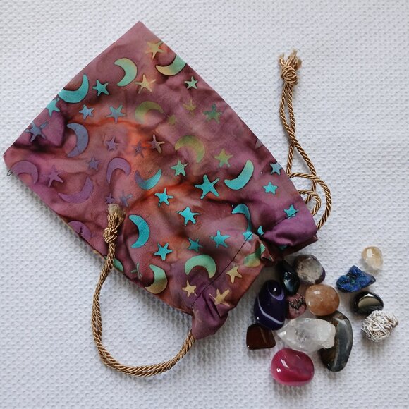 Star Moon Celestial Tarot Gemstone Rune Fabric Pouch Bag - Picture 2 of 11